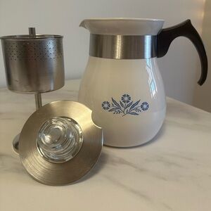 Vintage White Corning Ware Blue Cornflower 6 Cup Stove Top Percolator P-166